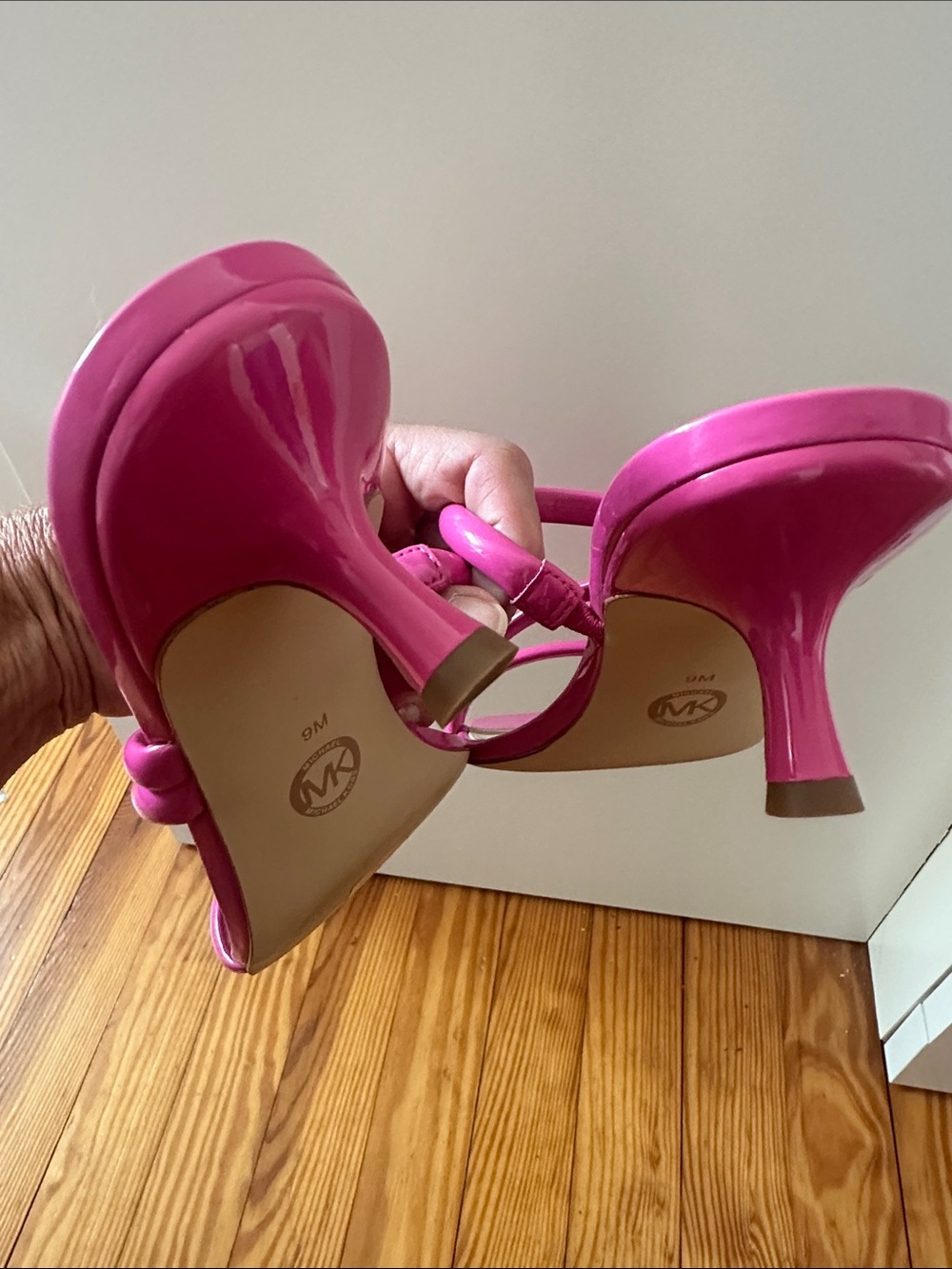 Michael Kors Pink Strappy Patent Kitten Heel Sandals - Picture 15 of 16